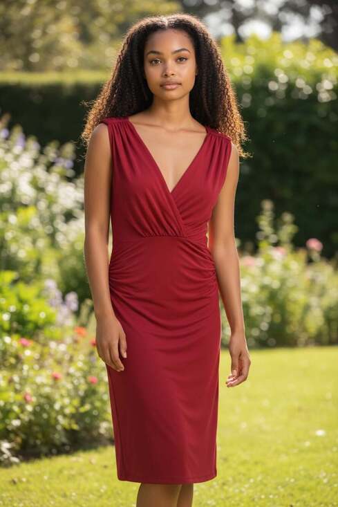 MSSP (Max Studio Specialty Products) Dresses & Skirts - MSSP Max Studio Red Ruched V-Neck Sleeveless Midi Dress Size M